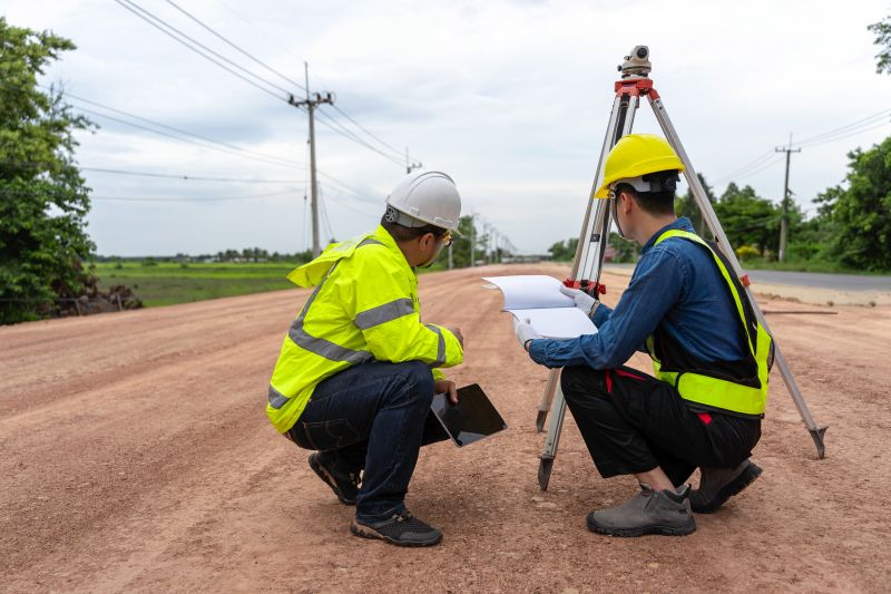 Fall Landscape with Surveying Equipment